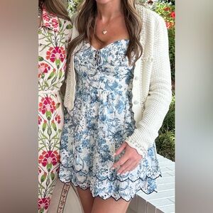 Alice + Olivia Blue and White Floral Mini Dress